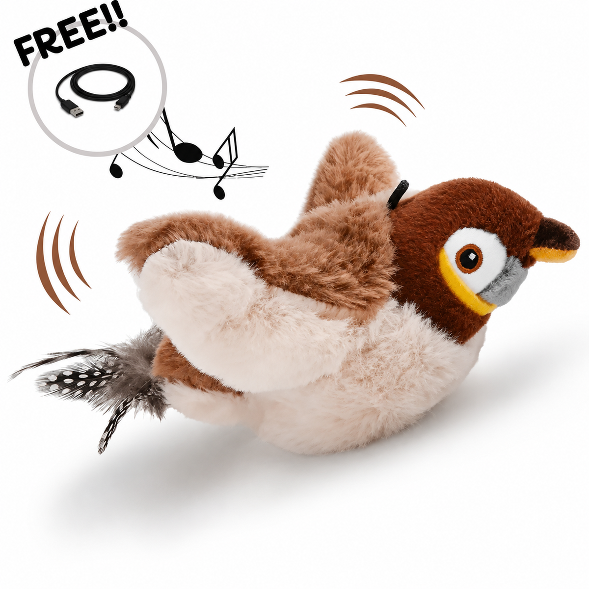 Flutter Bird — Interactive Flapping Cat Toy, USB Rechargeable